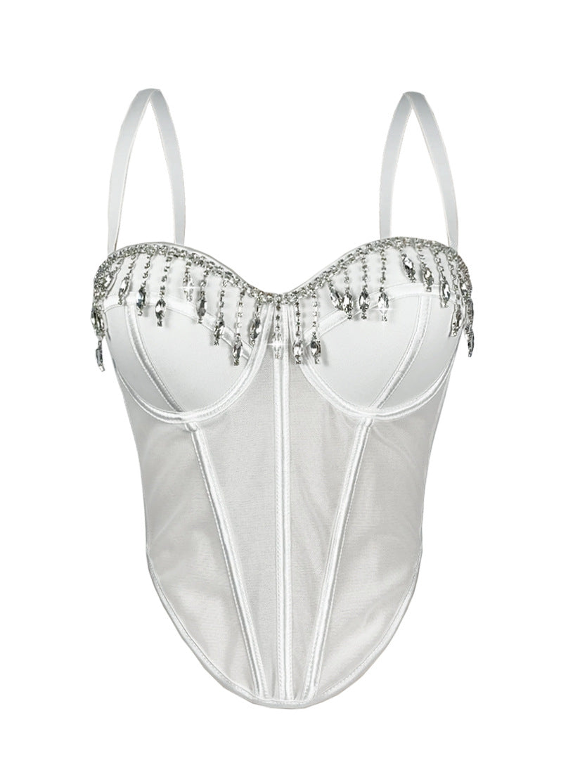 Rhinestone Tassel Boning Corset Top Boning Many Colors Formal Evening Bustier