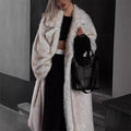 Loose Collar Extended Faux Fox Fur Coat Jacket Extra Long Warm