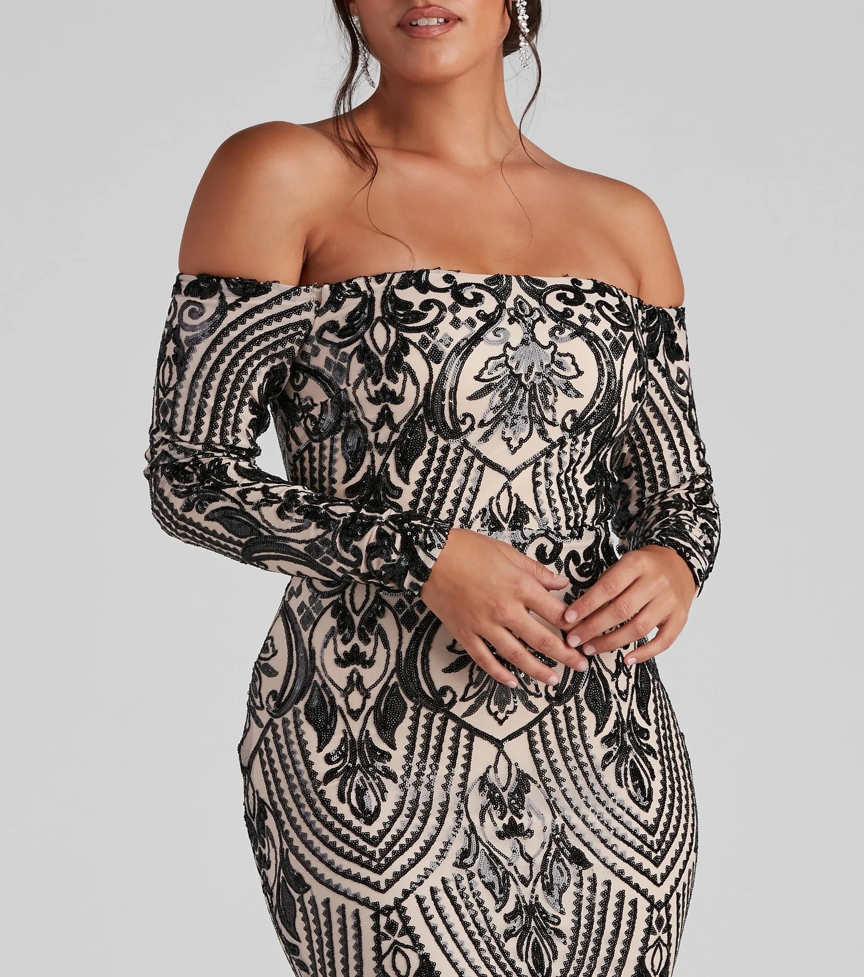 Elegant Sequined off shoulder Cocktail Evening Maxi Dress Formal