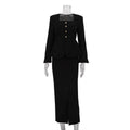 Ladies Square Collar Long Sleeve cropped blazer skirt Two Piece Set Suit Business Career