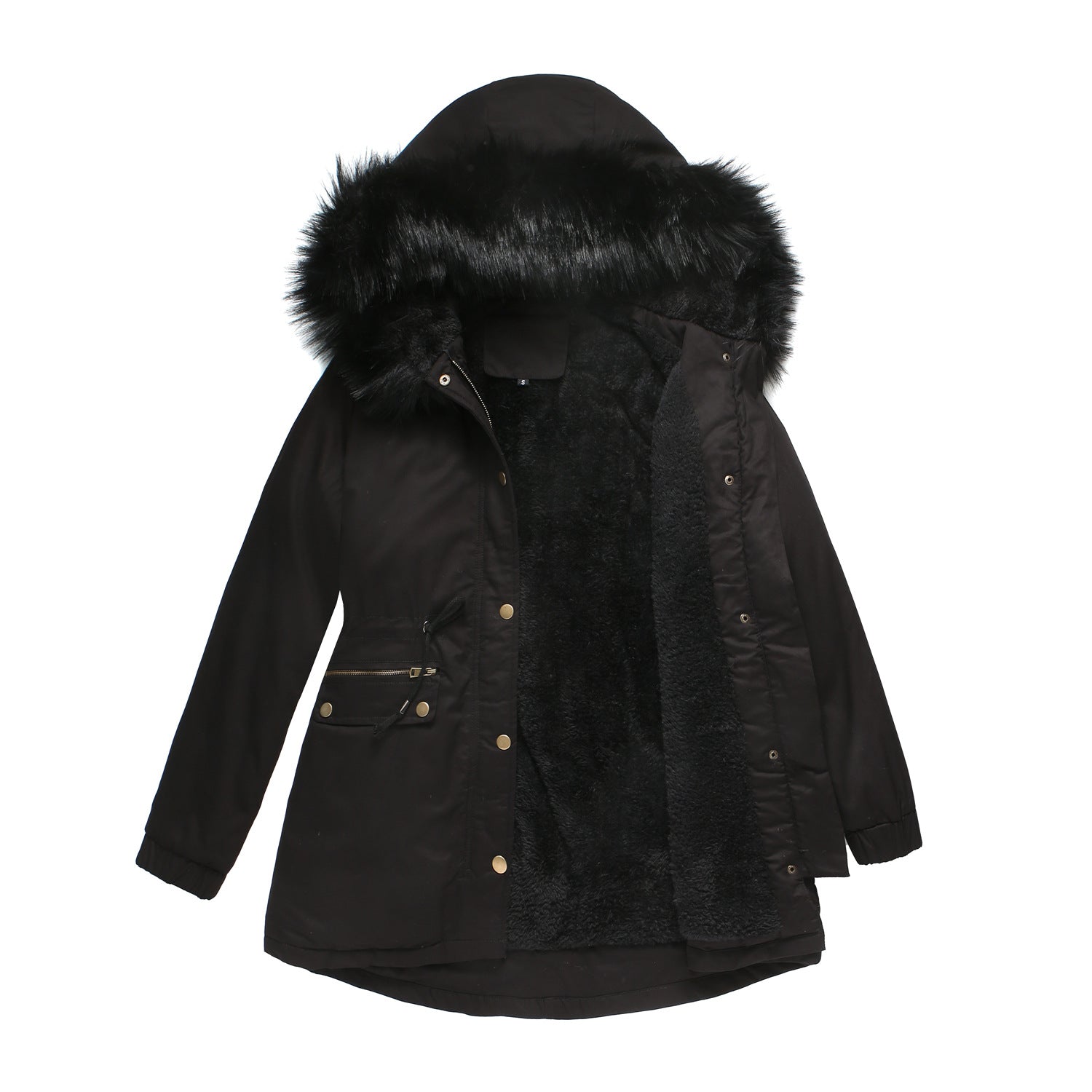 Autumn Winter Parka Fleece Lined Coat Fur Collar Hooded Warm Jacket All Sizes Plus