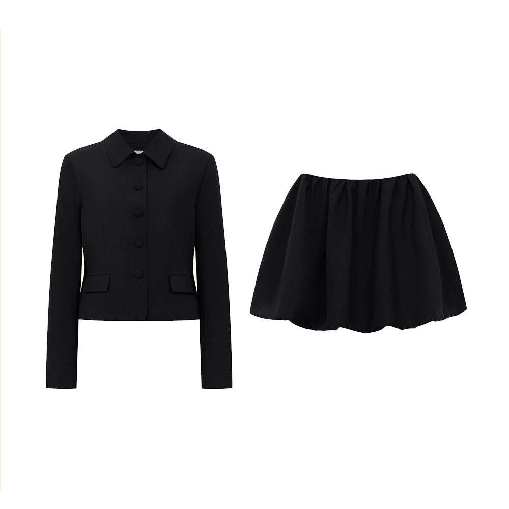 Ladies Fall Long Sleeved Office Skirt Set suit jacket 2PC black career business
