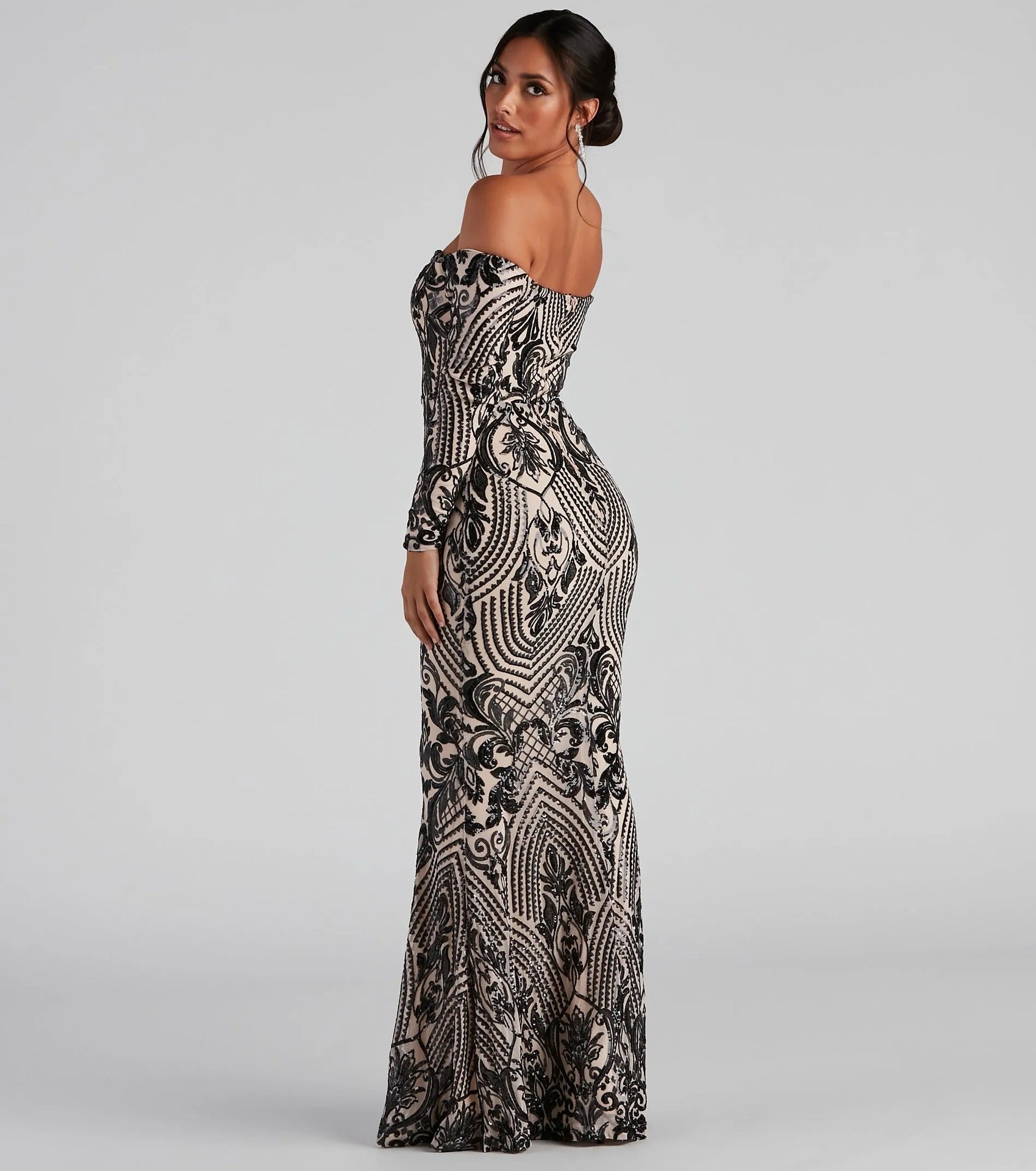 Elegant Sequined off shoulder Cocktail Evening Maxi Dress Formal