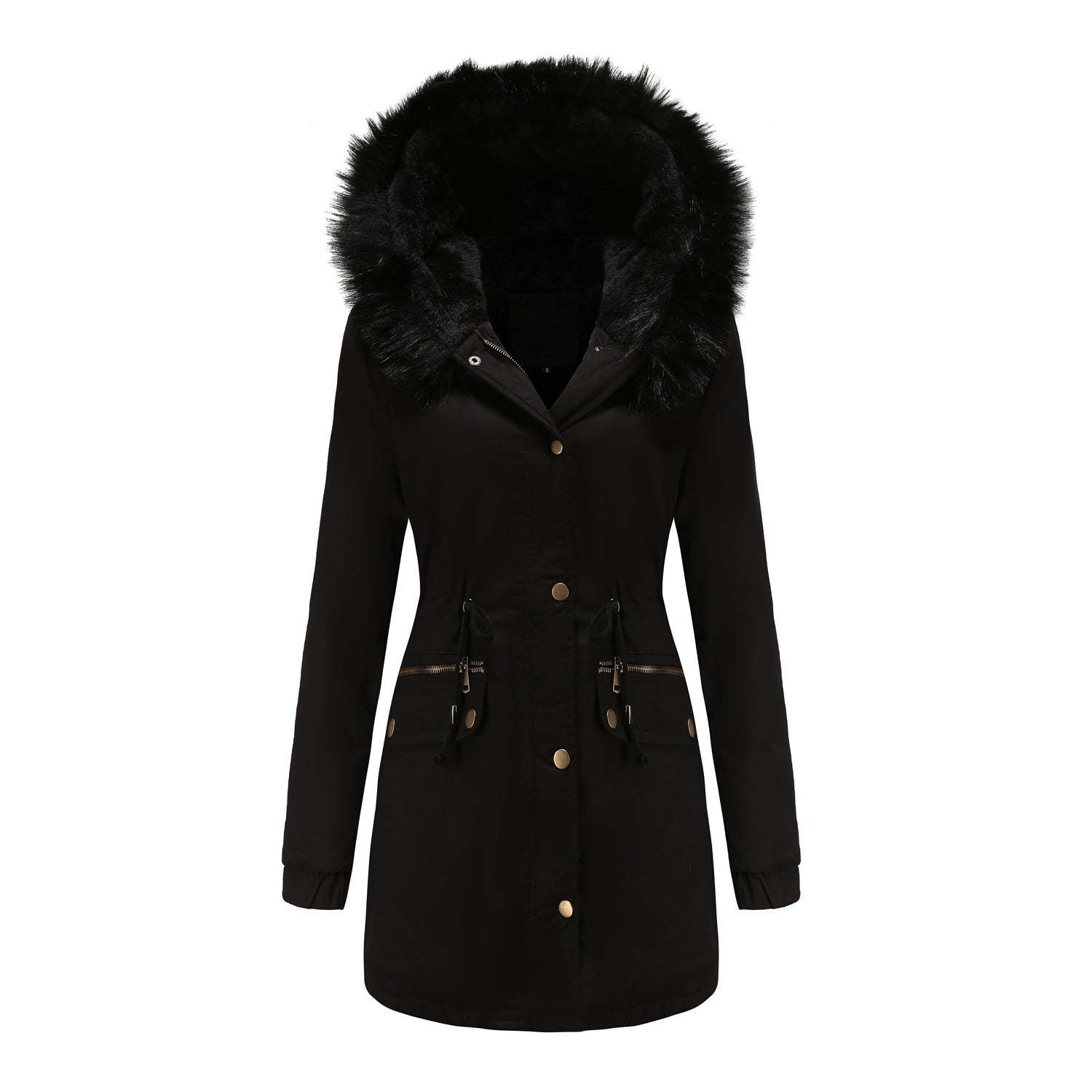 Autumn Winter Parka Fleece Lined Coat Fur Collar Hooded Warm Jacket All Sizes Plus