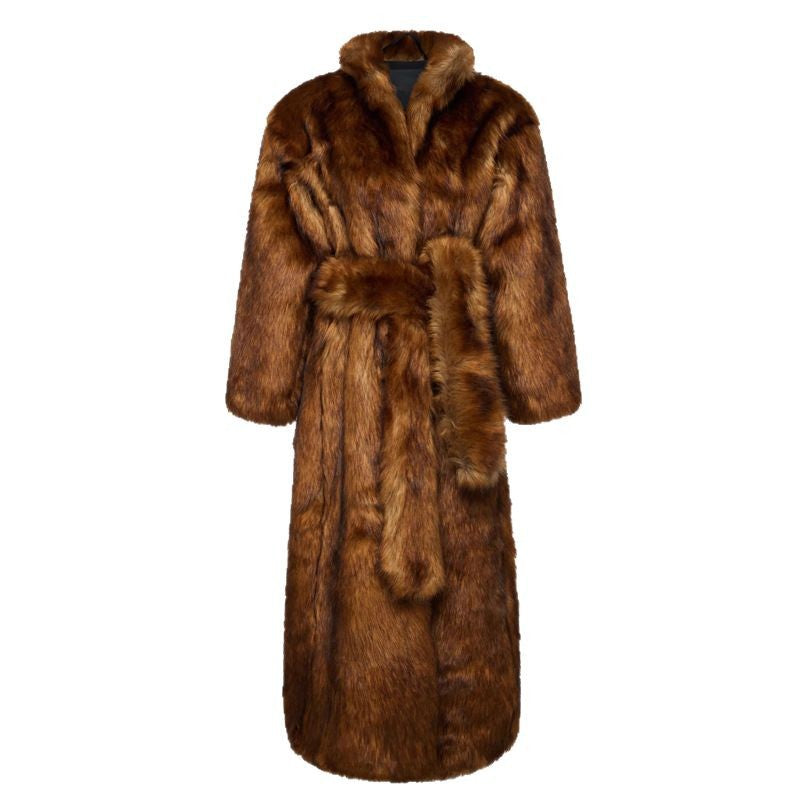 Winter Faux Wolf Fur Coat Long below the Knee Warm Jacket