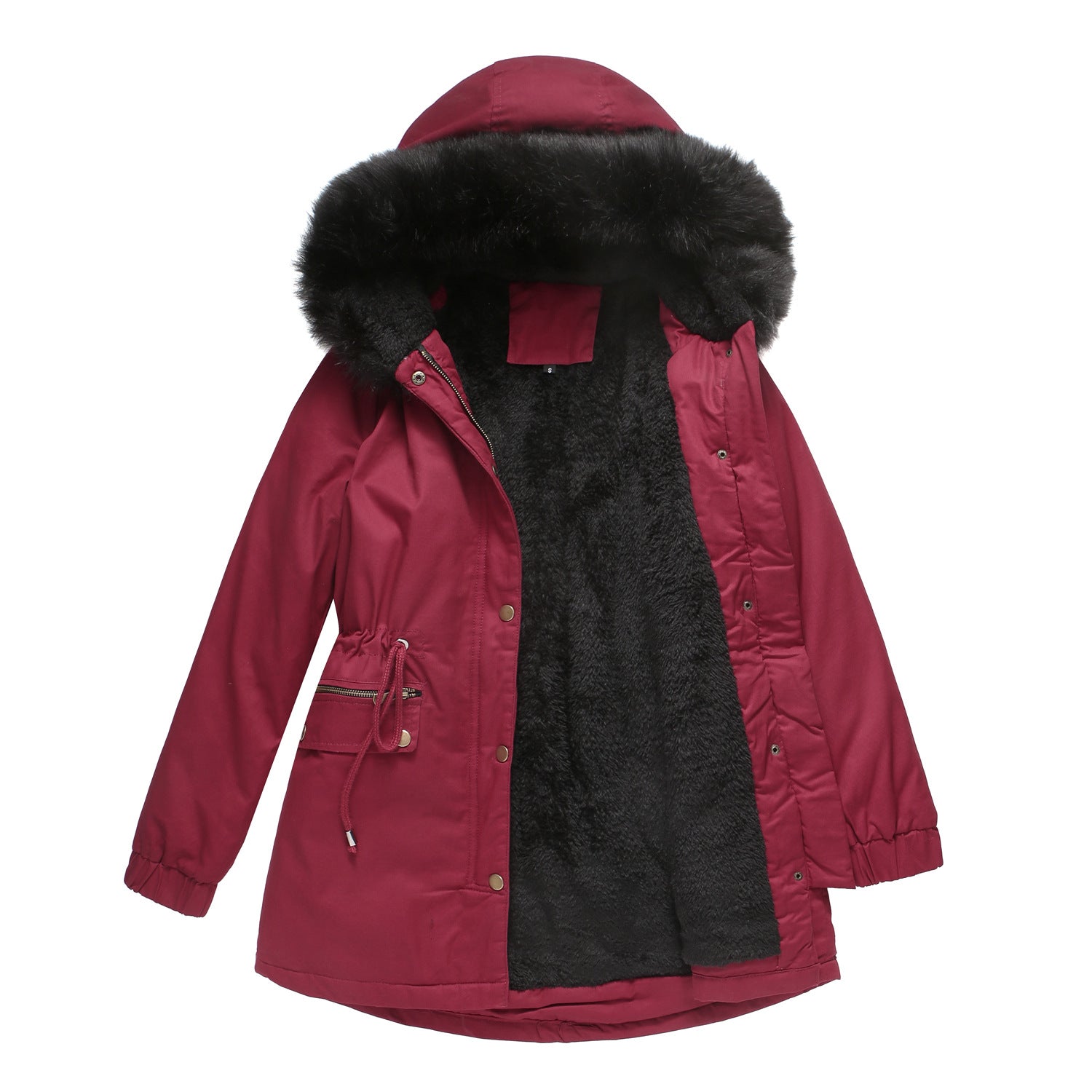 Autumn Winter Parka Fleece Lined Coat Fur Collar Hooded Warm Jacket All Sizes Plus