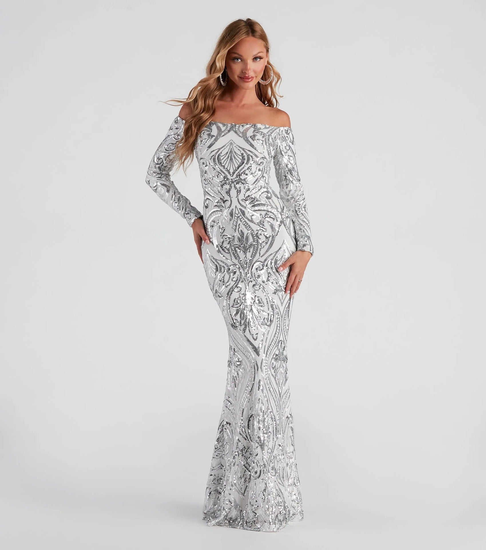 Elegant Sequined off shoulder Cocktail Evening Maxi Dress Formal
