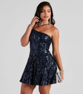 One Shoulder Sequined Nightclub Party Dress Prom Blue Cocktail