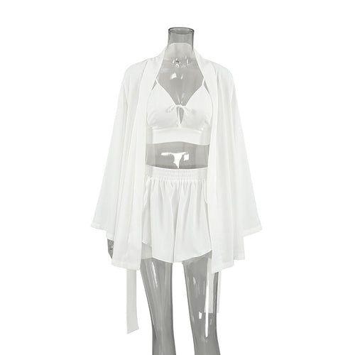 Summer Chiffon Long Sleeved Sexy Underwear Slit Shorts Three Piece Pajamas Cool Feeling Home Wear