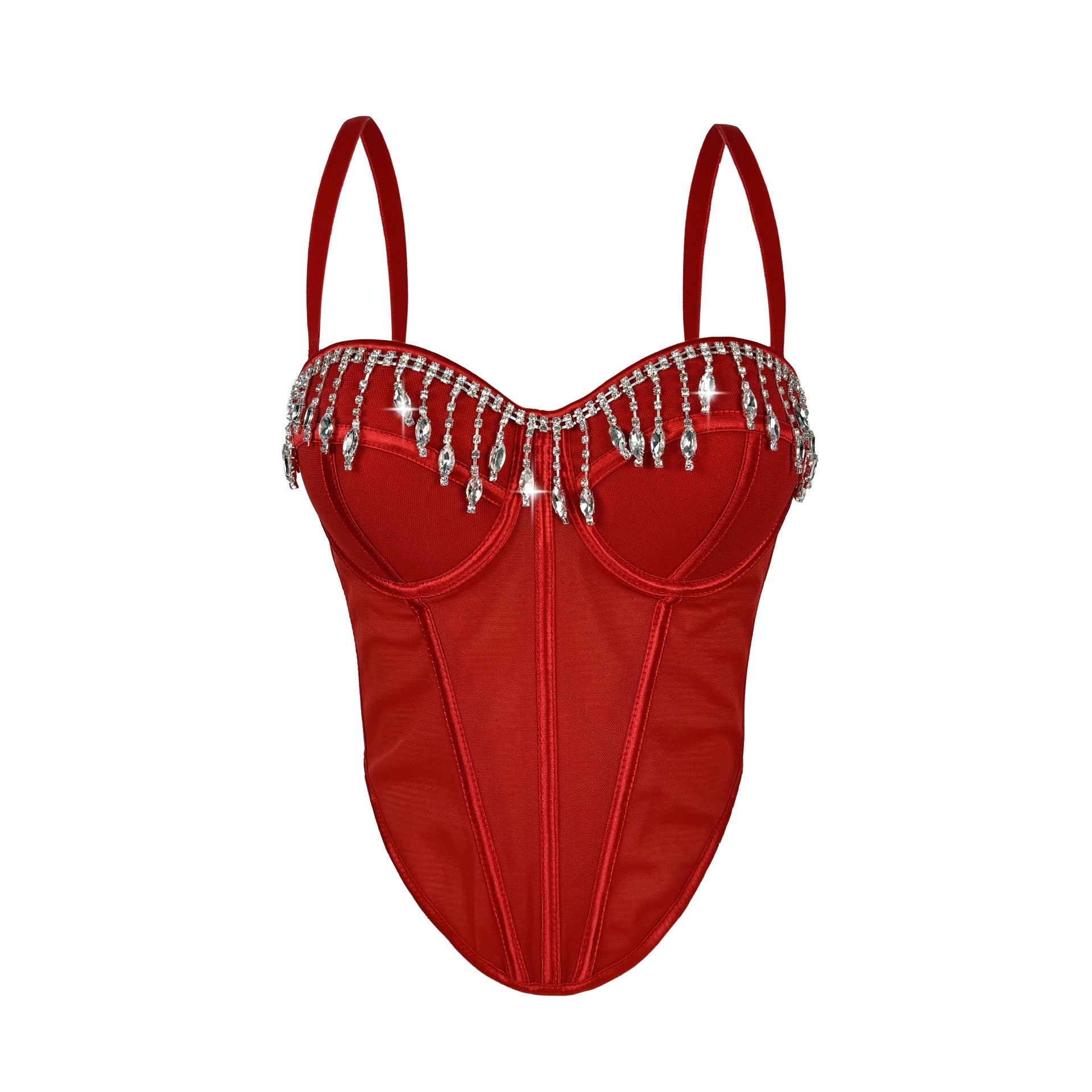 Rhinestone Tassel Boning Corset Top Boning Many Colors Formal Evening Bustier