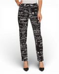 Krazy Larry P507 Pull on Pant - Black French News Graffiti Tummy Control Slacks