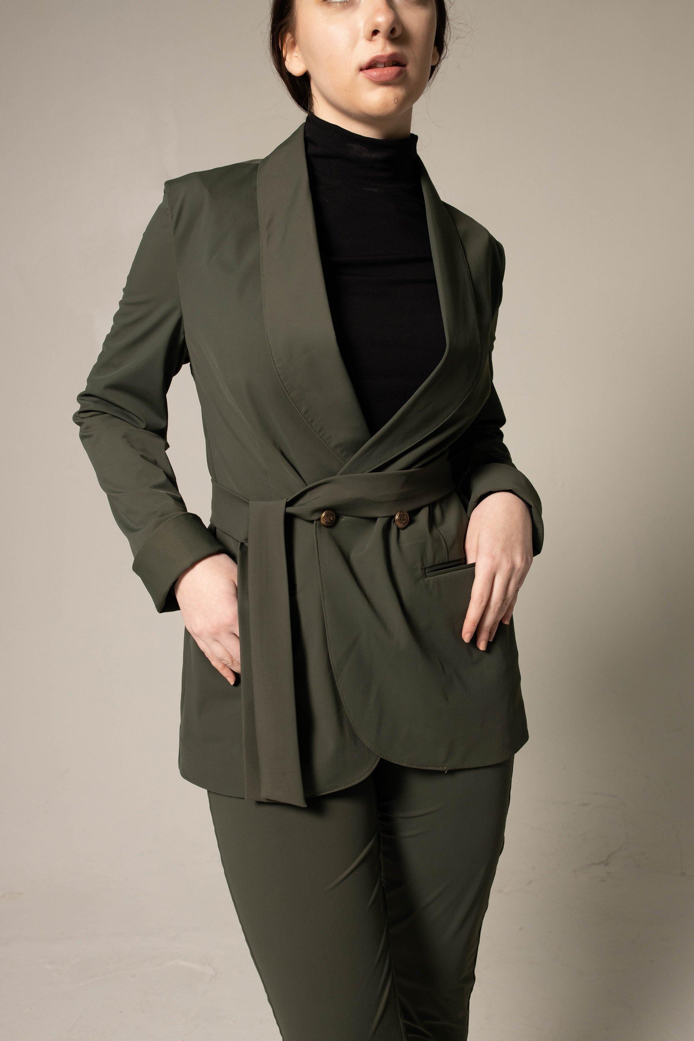 Ladie's Olive Blazer with Front Buttons – Tailored Career