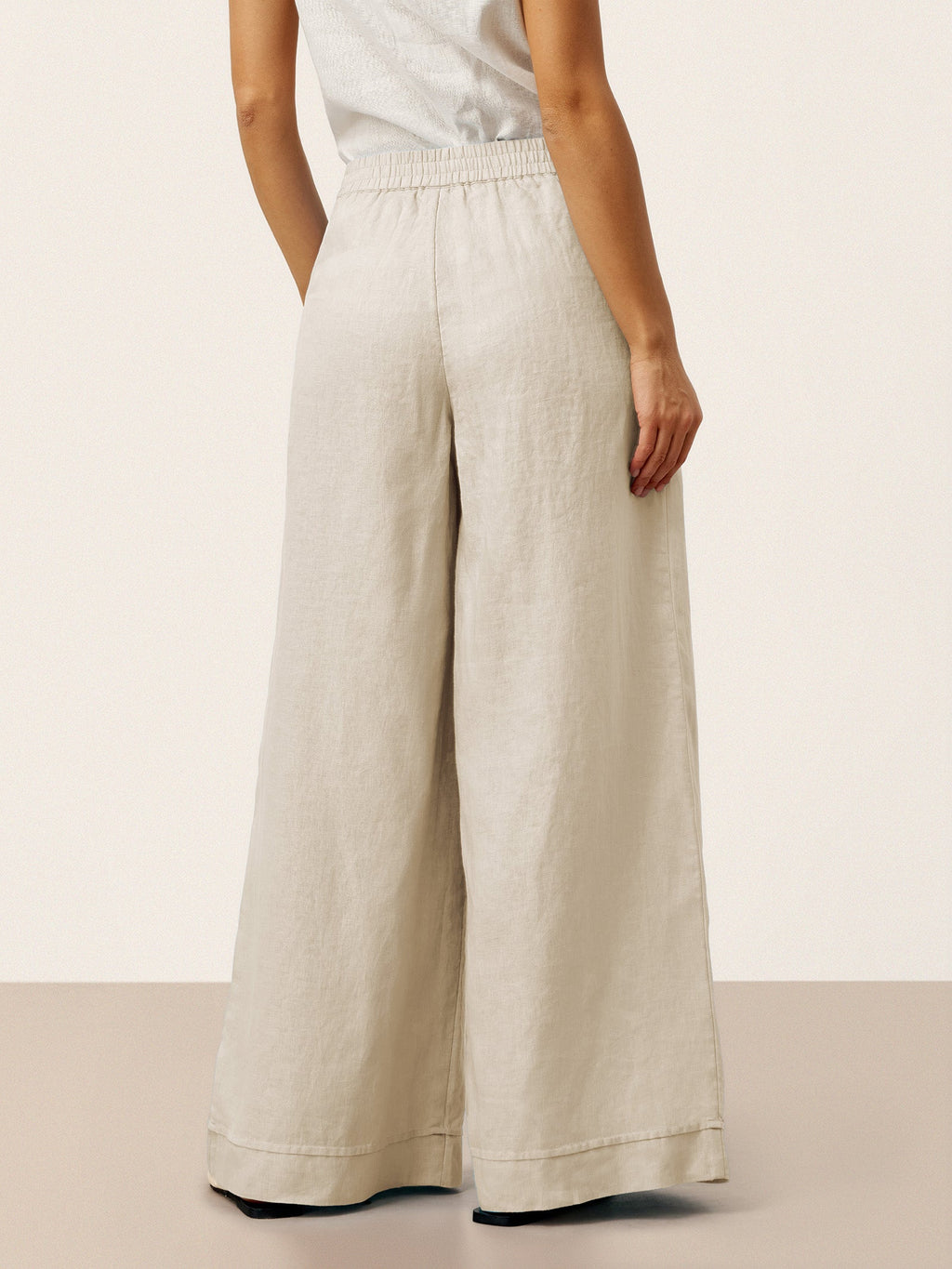 100% Linen Sculpted Pleat Elasticated Back Relaxed Pants VERIDIANA slacks