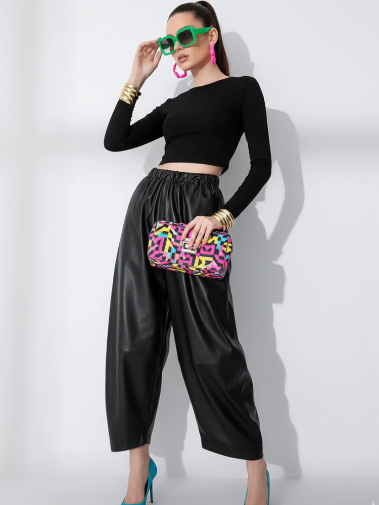 PU Wide-Leg Pants, Wall Street |Faux leather- BYMANYC ® New York Loose Fit