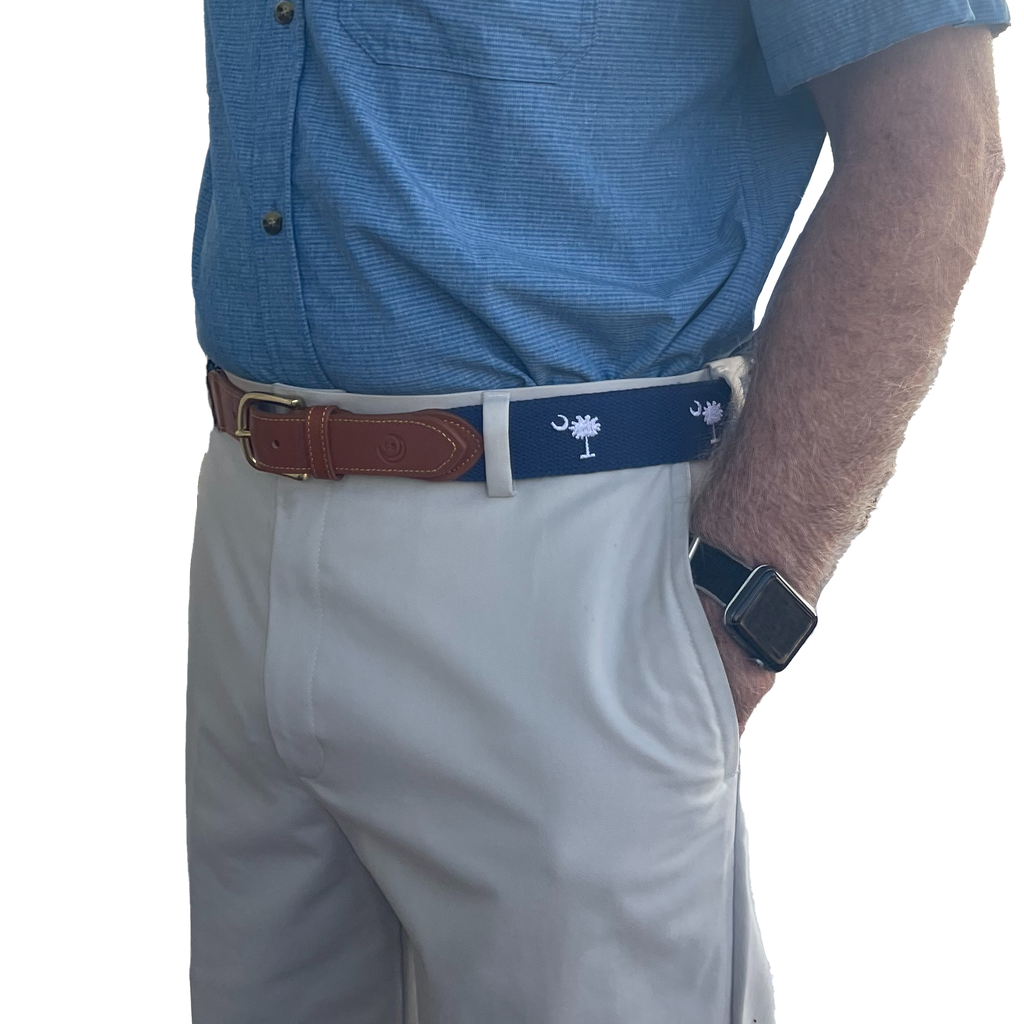 SC State Flag Belt Palmetto Moon on Cotton Web men's
