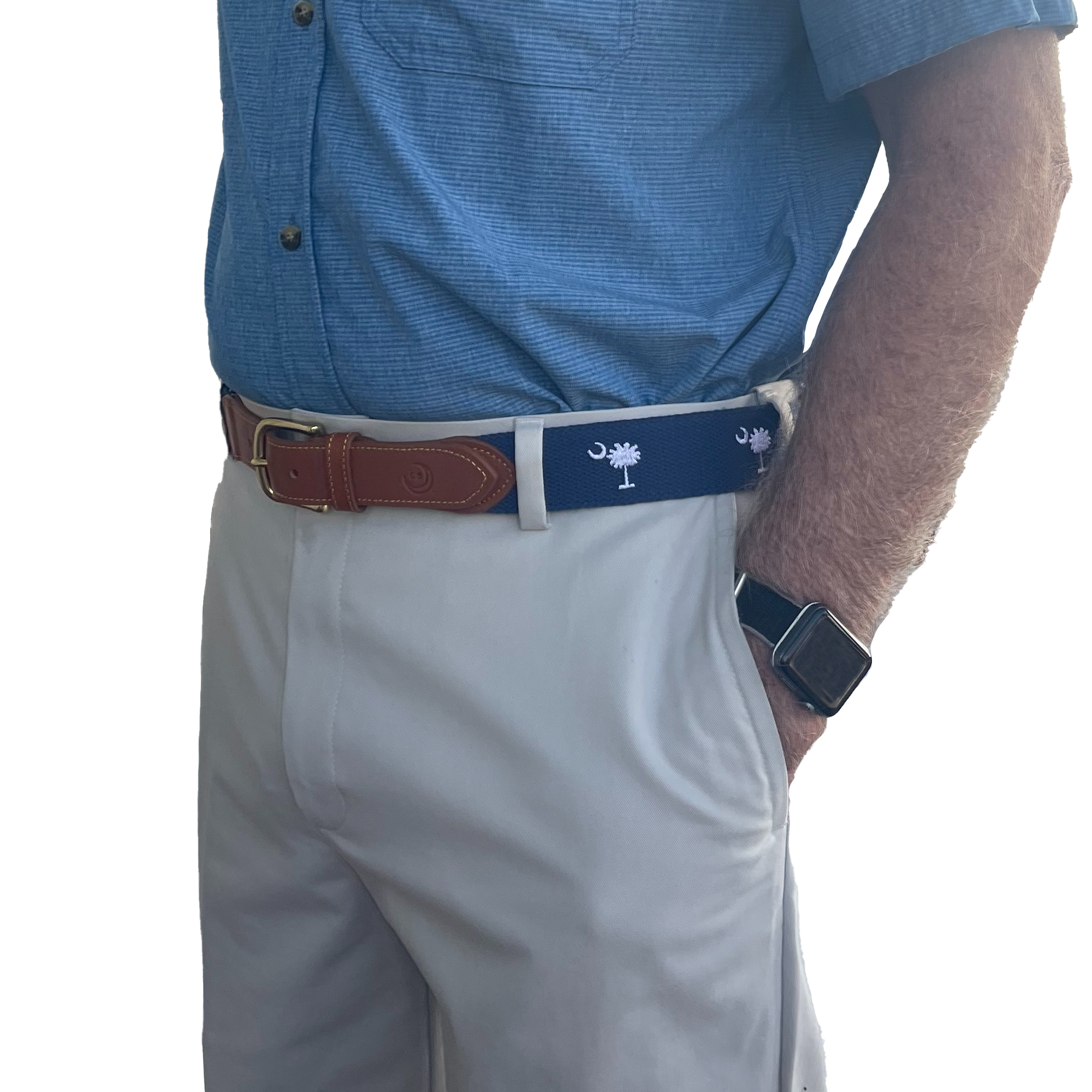 SC State Flag Belt Palmetto Moon on Cotton Web men's