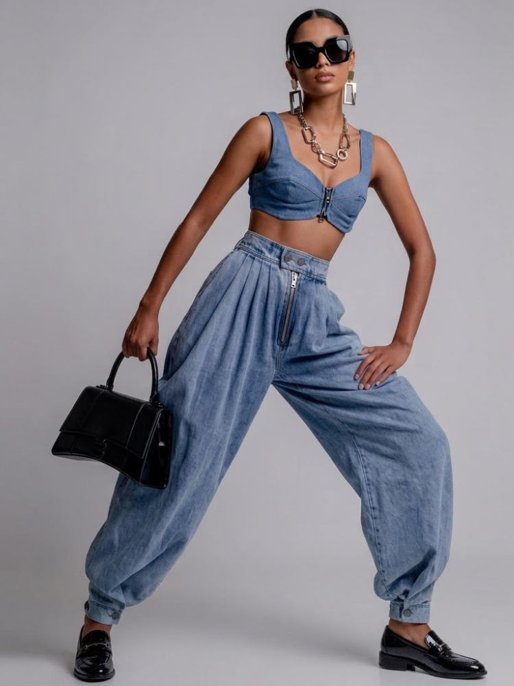 Ladies Pants BYMANYC ® New York SOHO LUXE barrell leg jeannie slacks jeans