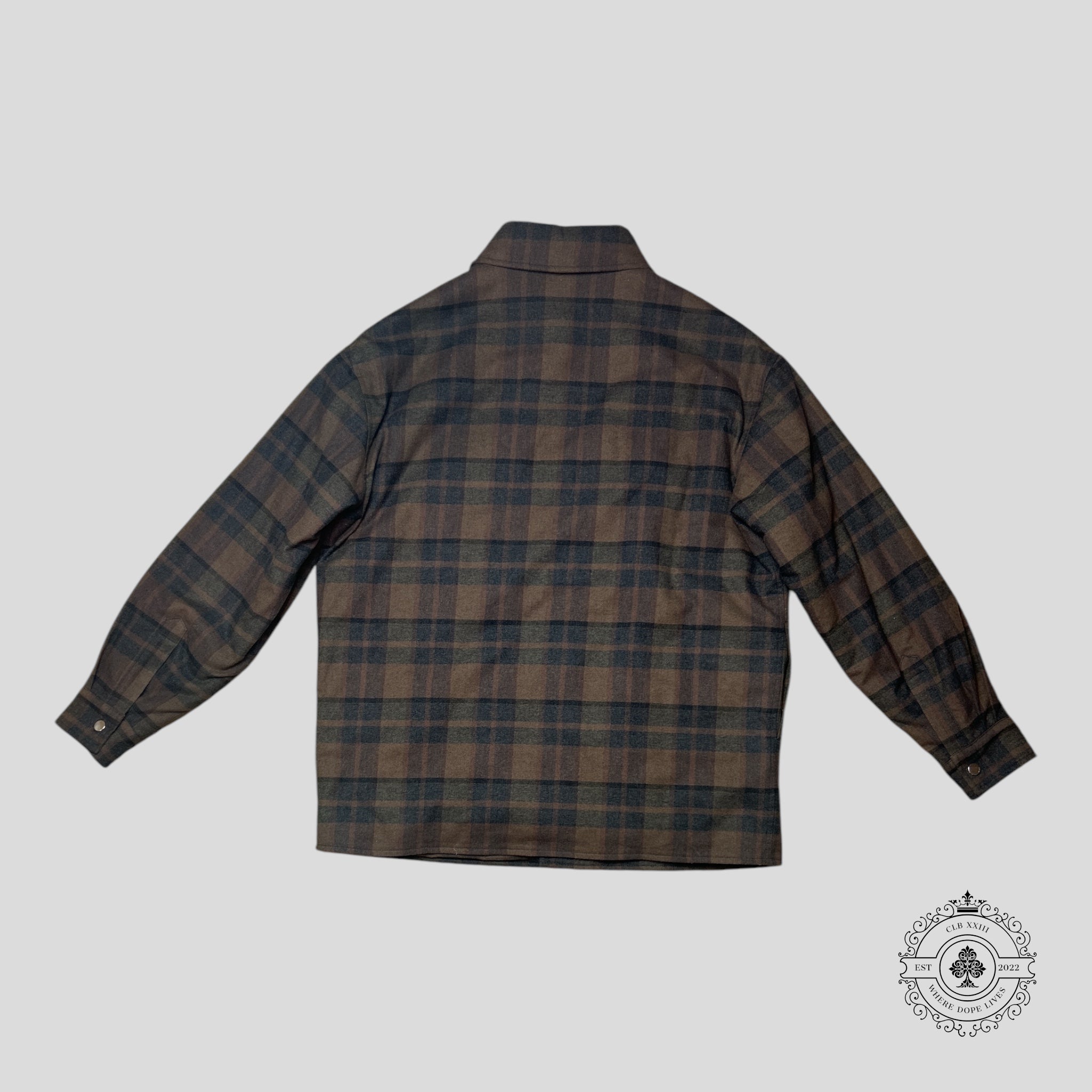 Amiri Plaid Padded Button Up Overshirt in Black/Brown 50 men's shacket