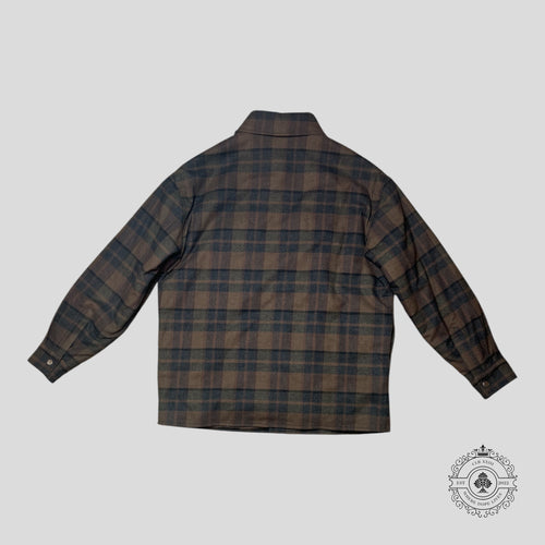 Amiri Plaid Padded Button Up Overshirt in Black/Brown 50 men's shacket