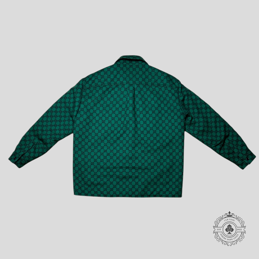 Gucci Jacquard Wool Flannel Jacket in Green/Black wool  men's unisex GG logo