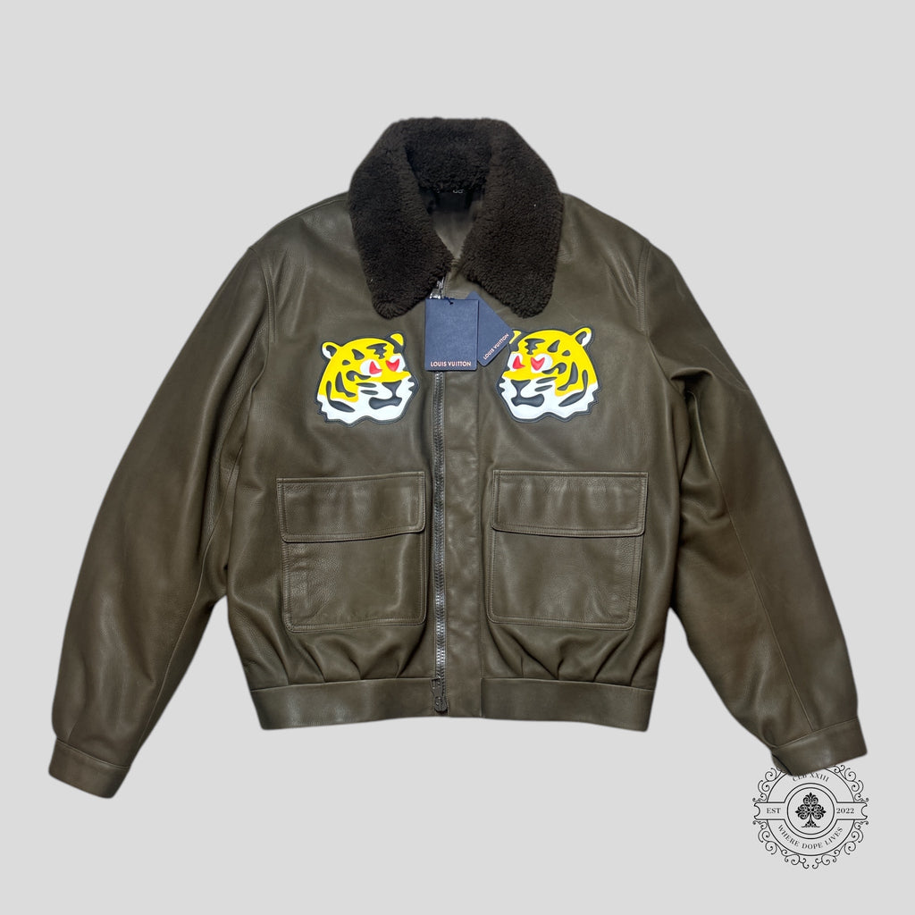 Louis Vuitton Tiger Patch Leather Blouson in Brown men's coat leather shearling 54