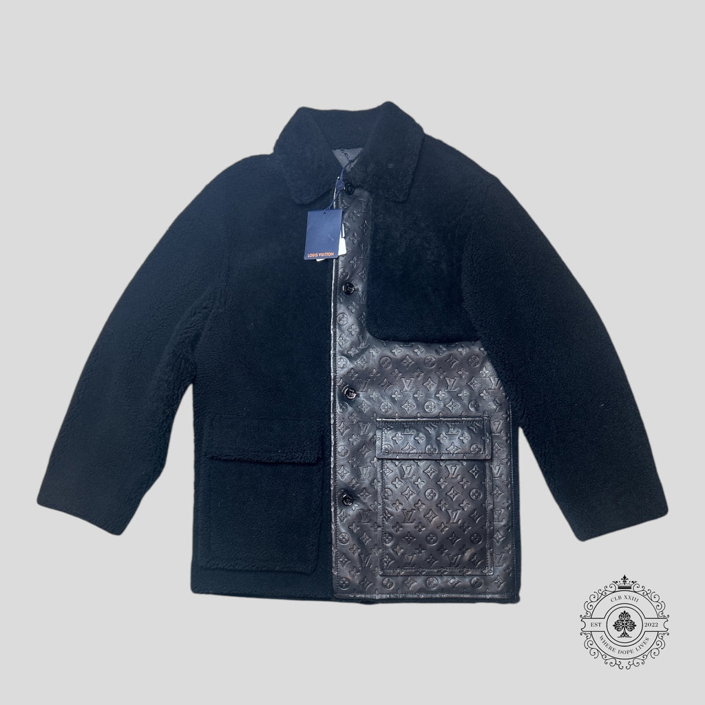 Louis Vuitton Shearling and Embossed Monogram Leather Business Coat in Black 50