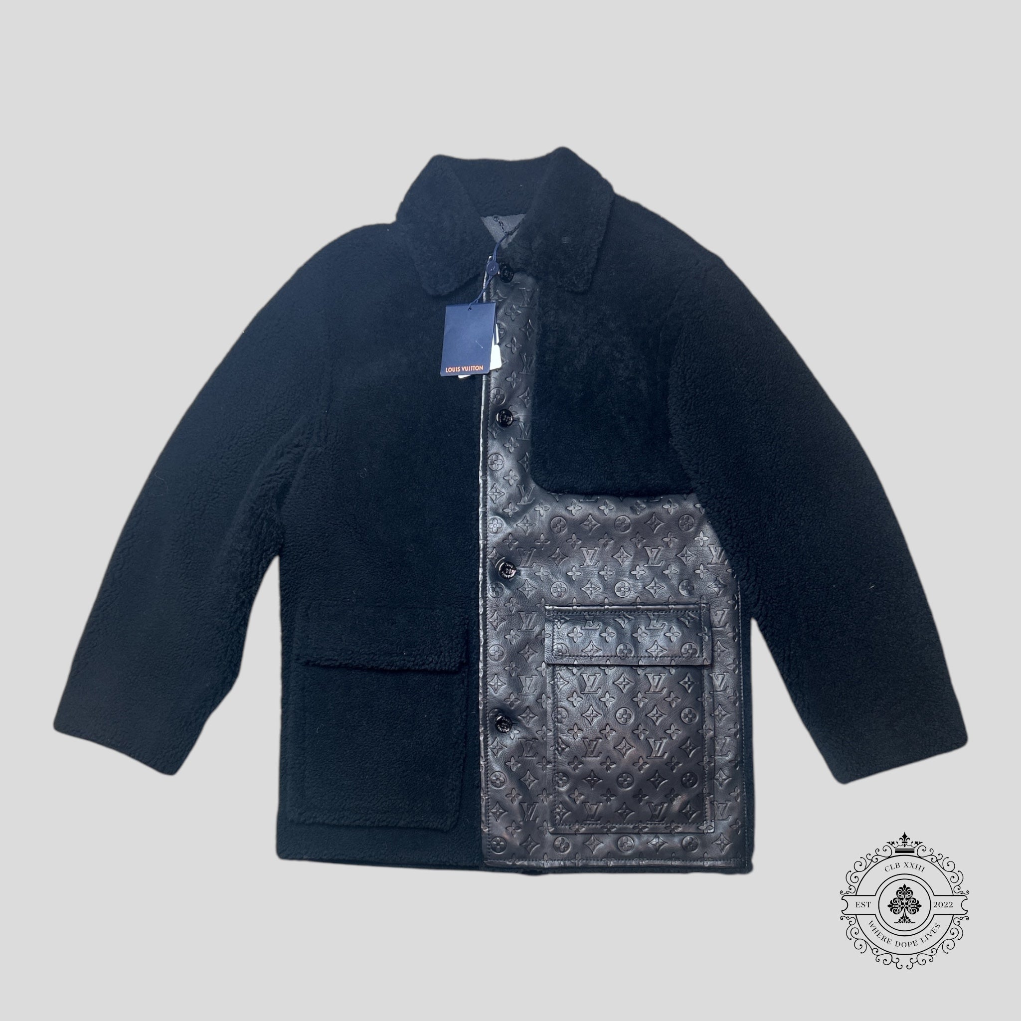 Louis Vuitton Shearling and Embossed Monogram Leather Business Coat in Black 50