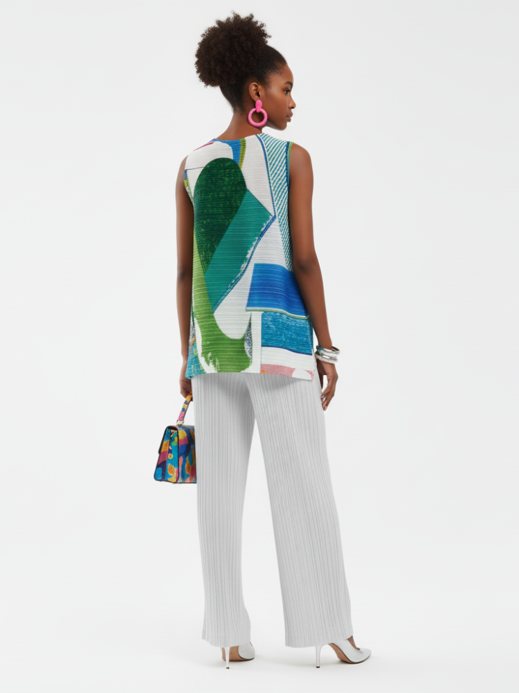 Pleated Printed Sleeveless Top tank tunic, Coney Island | Women - BYMANYC ® New York