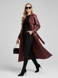 Plus-Size Long Leather-Style Windbreaker ladies trench coat BYMANYC New York.