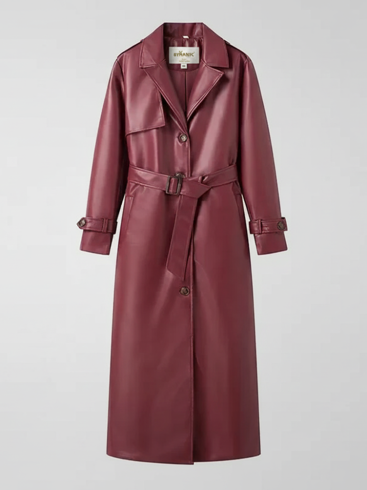 Plus-Size Long Leather-Style Windbreaker ladies trench coat BYMANYC New York.