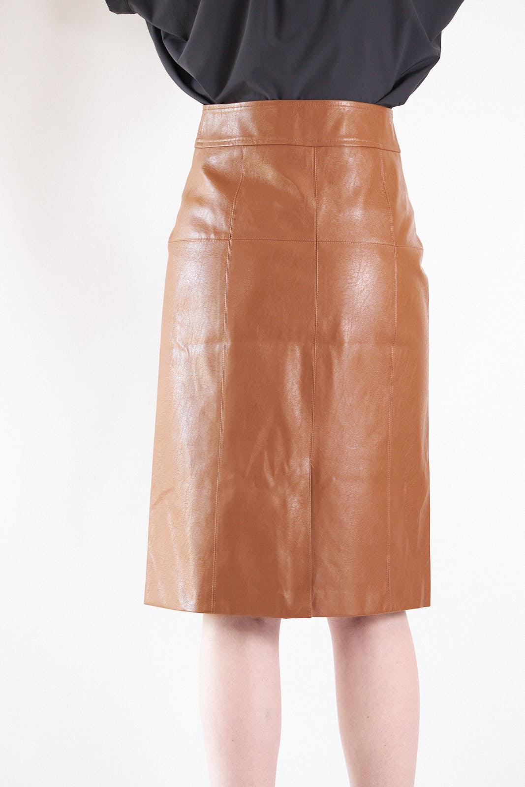 Glossy Brown Vegan Leather Pencil Skirt Ladies Knee