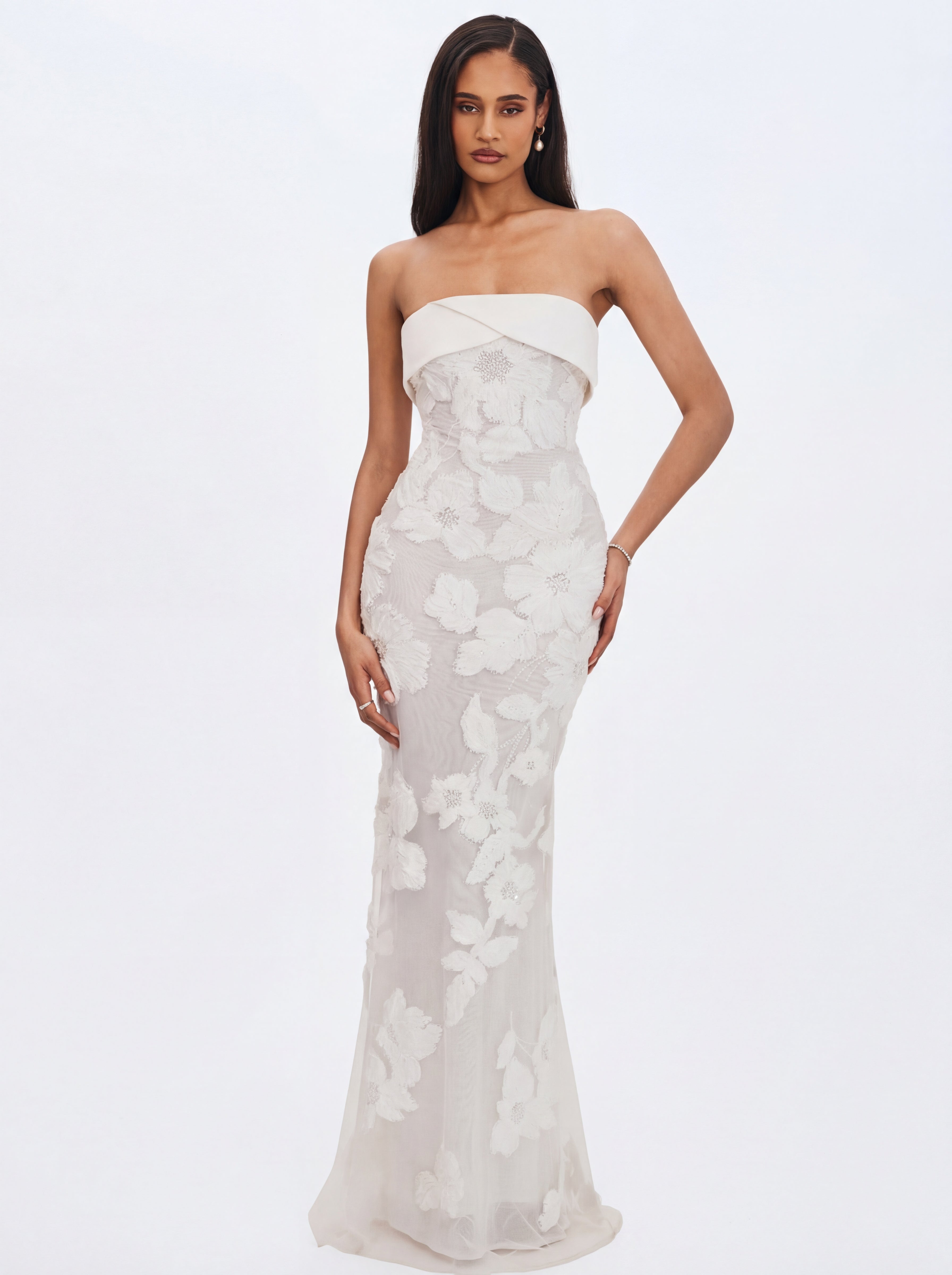 Raphaela White Floral Strapless Mermaid Wedding Dress