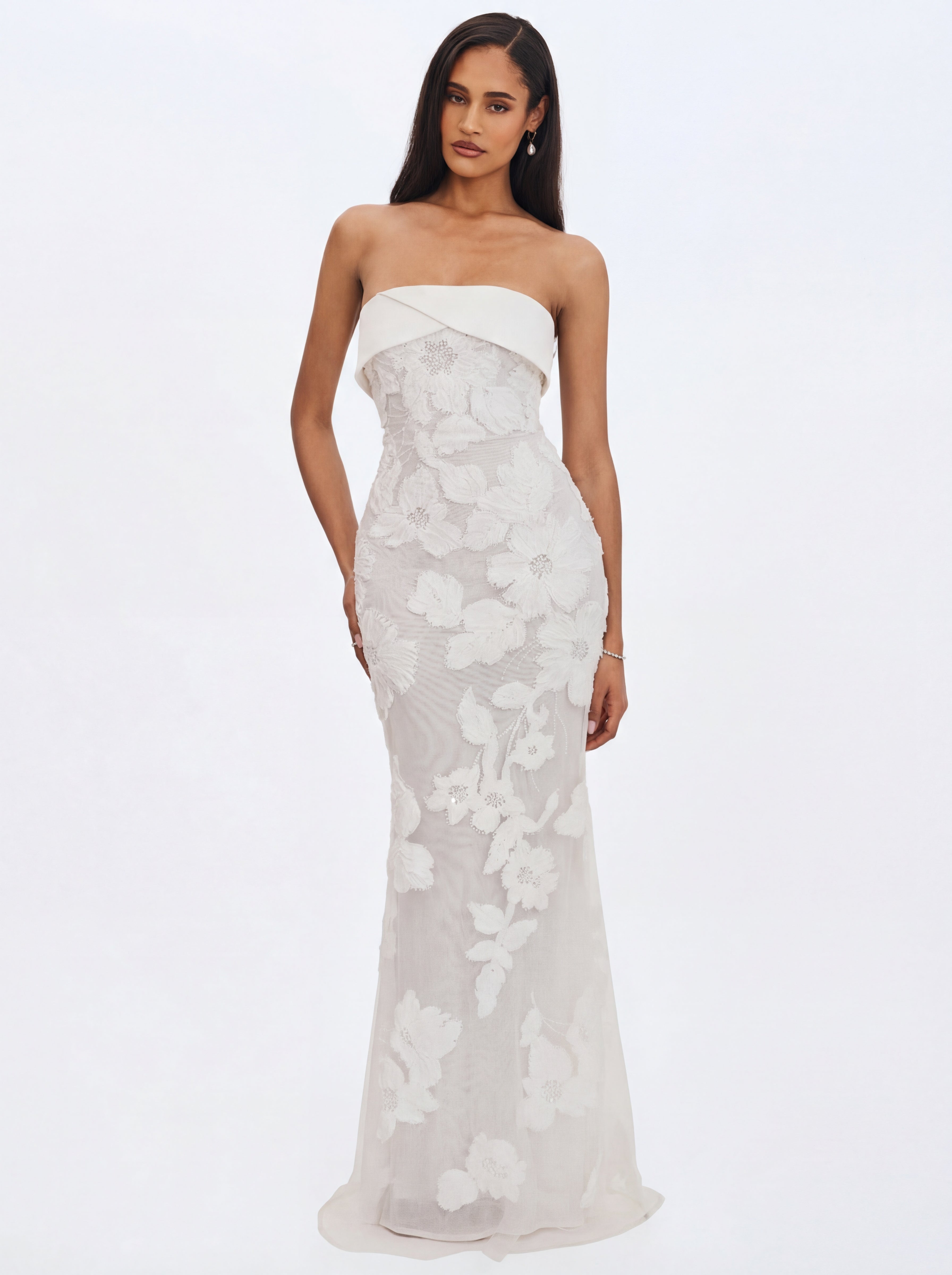 Raphaela White Floral Strapless Mermaid Wedding Dress