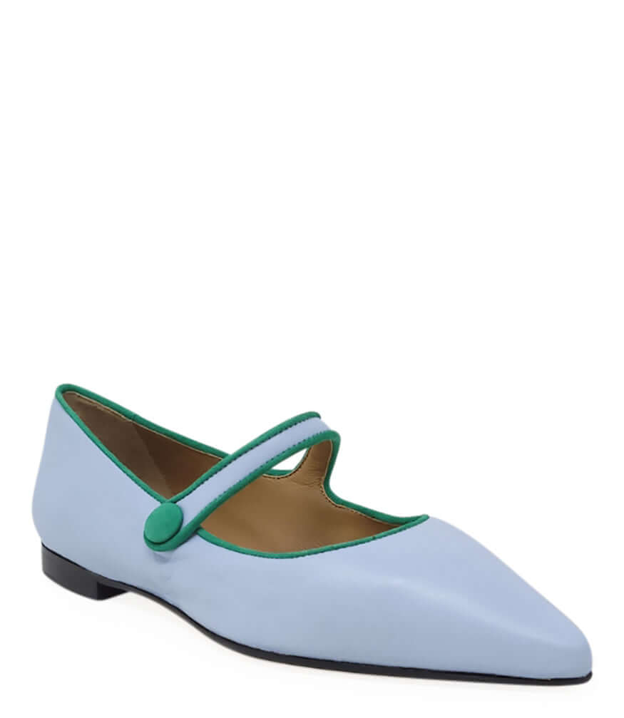 Baby Blue Leather Flat Pointy Ballet Shoes Madison Maison Beverly Hills Italy Mary Jane
