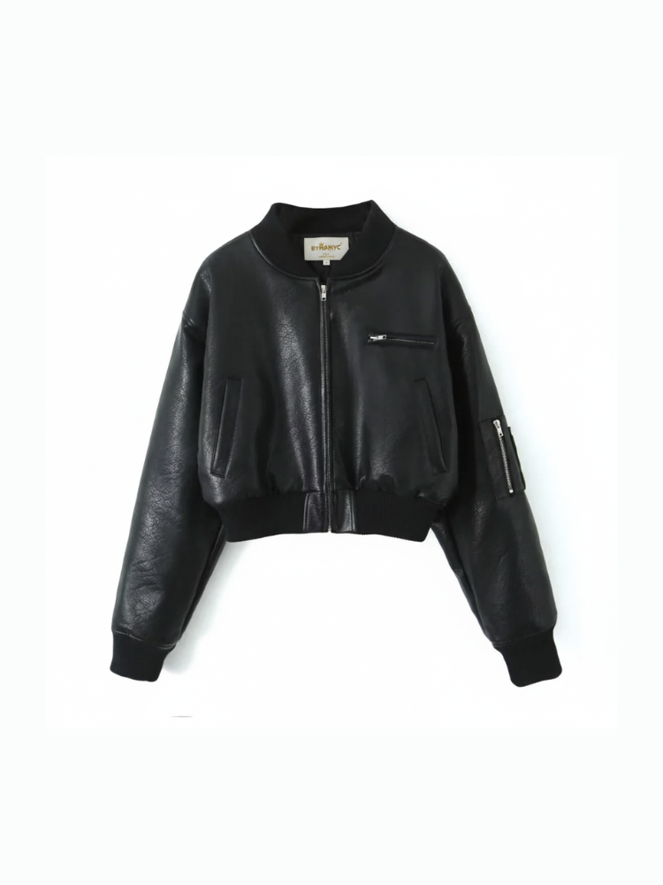 Retro-Style Zipper Jacket Coat Tribeca, BYMANYC New York cropped short leather