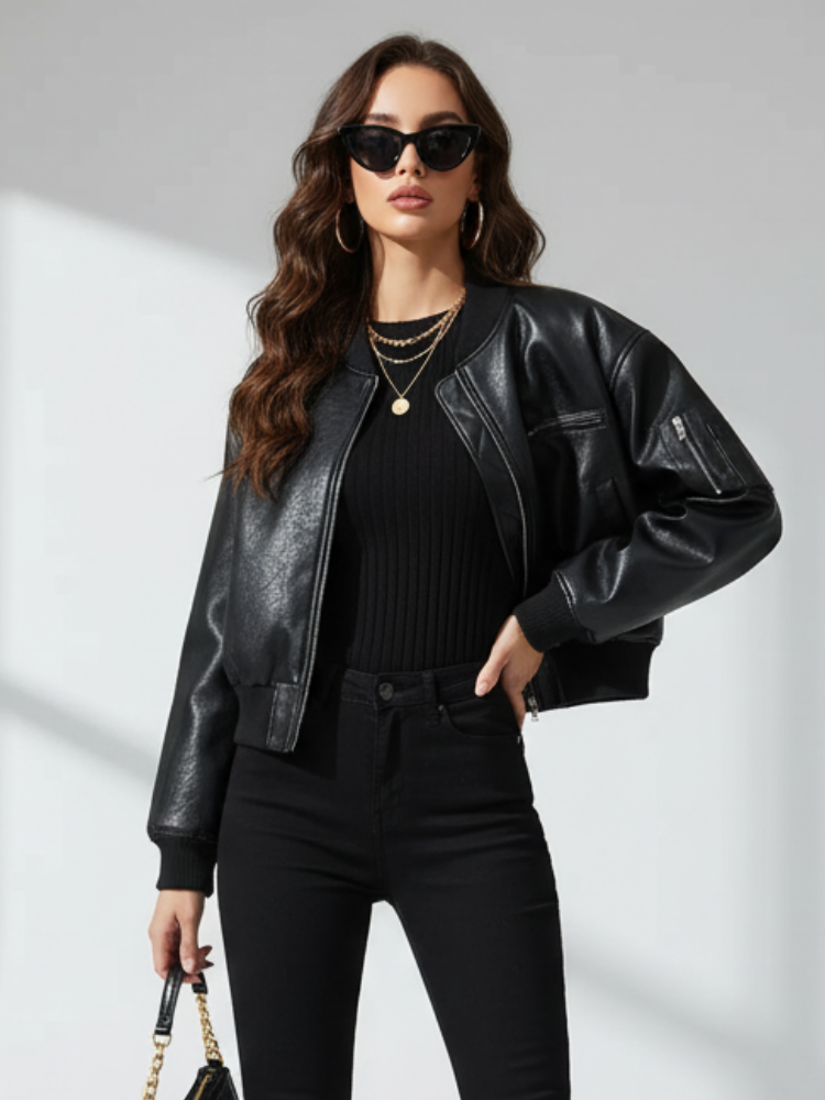 Retro-Style Zipper Jacket Coat Tribeca, BYMANYC New York cropped short leather