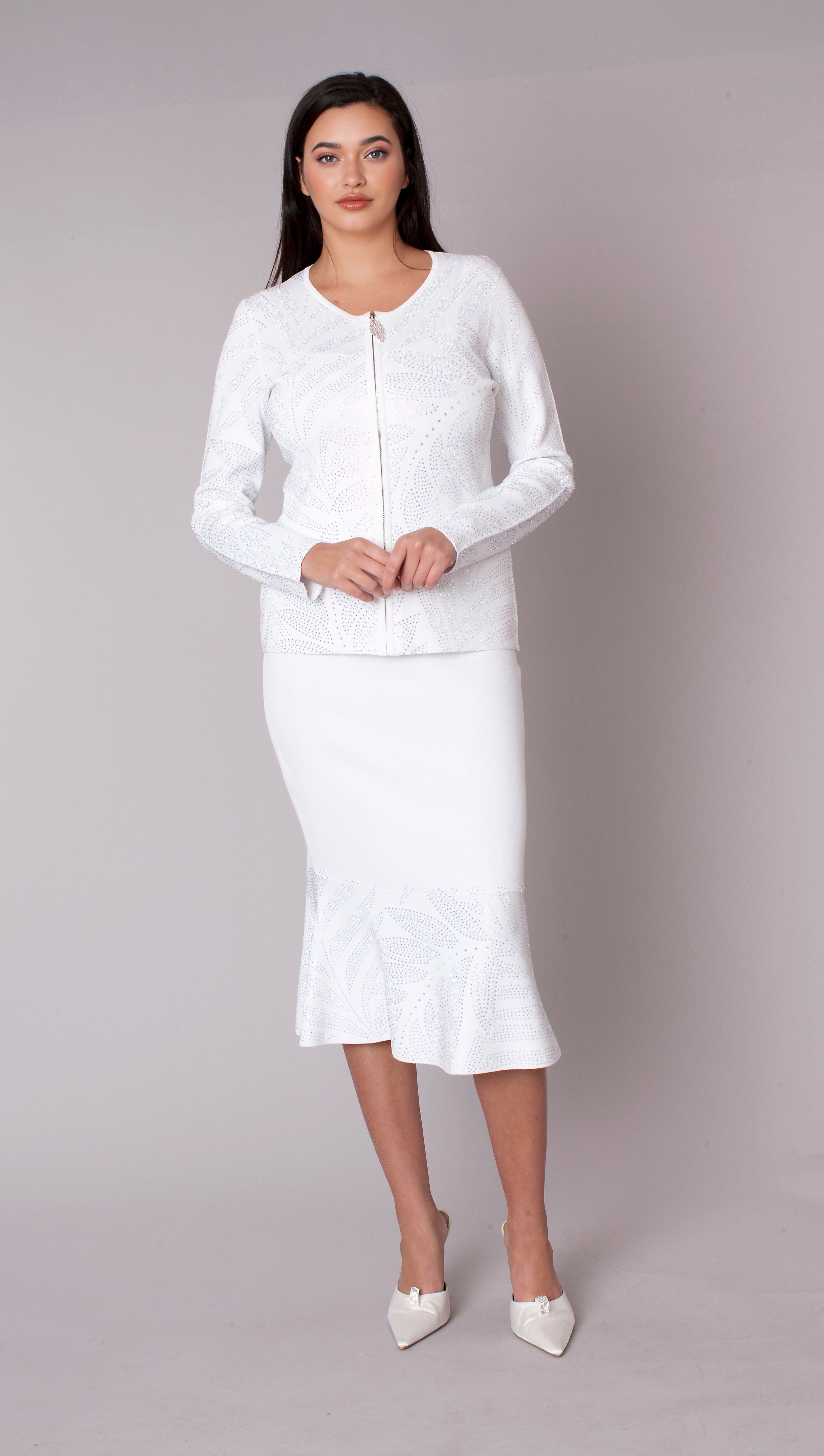 Rhinestone Knit Jacket & Mermaid Skirt Set Suit- 5396 Church career