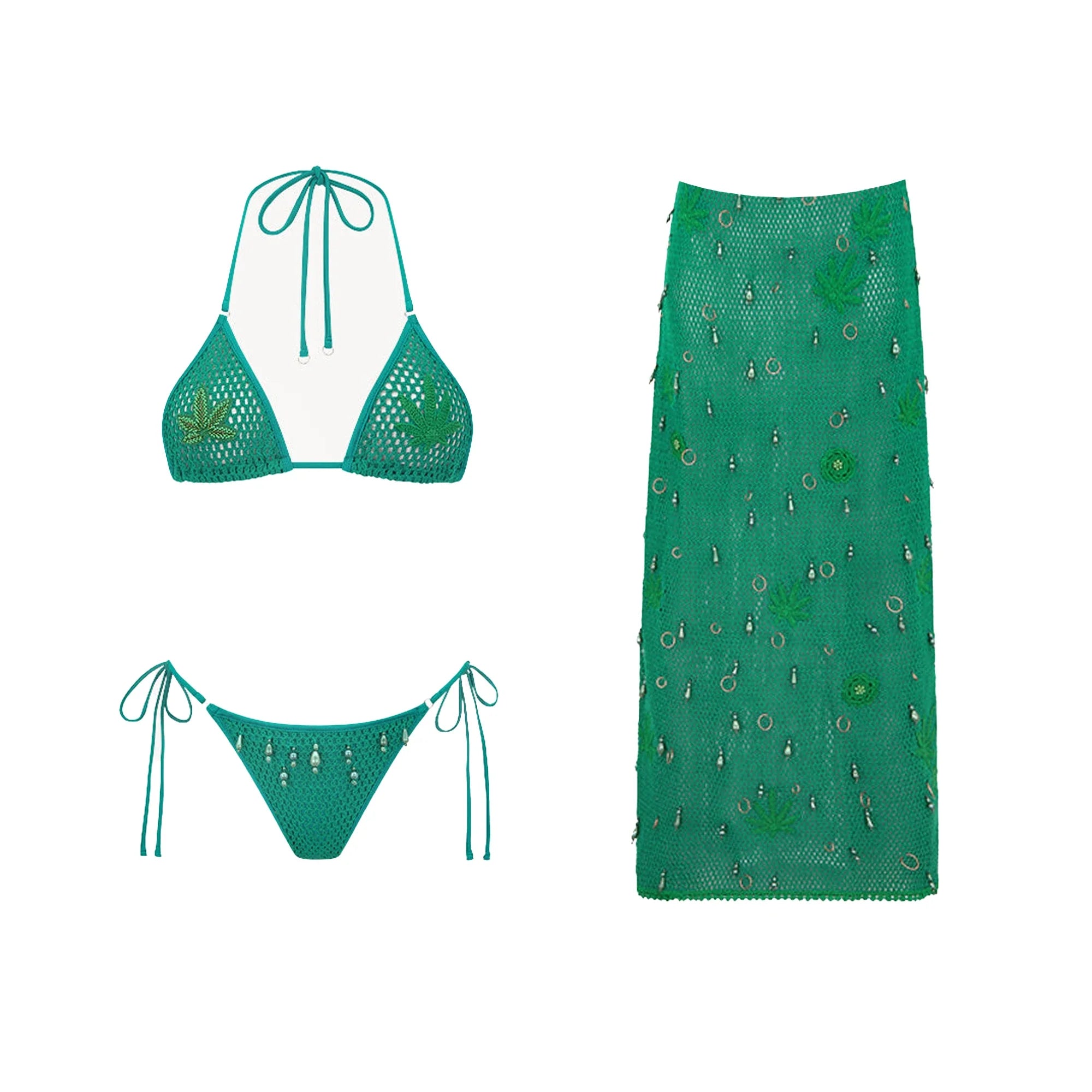Tropical sally three piece Swimsuit set with long cover up skirt bikini