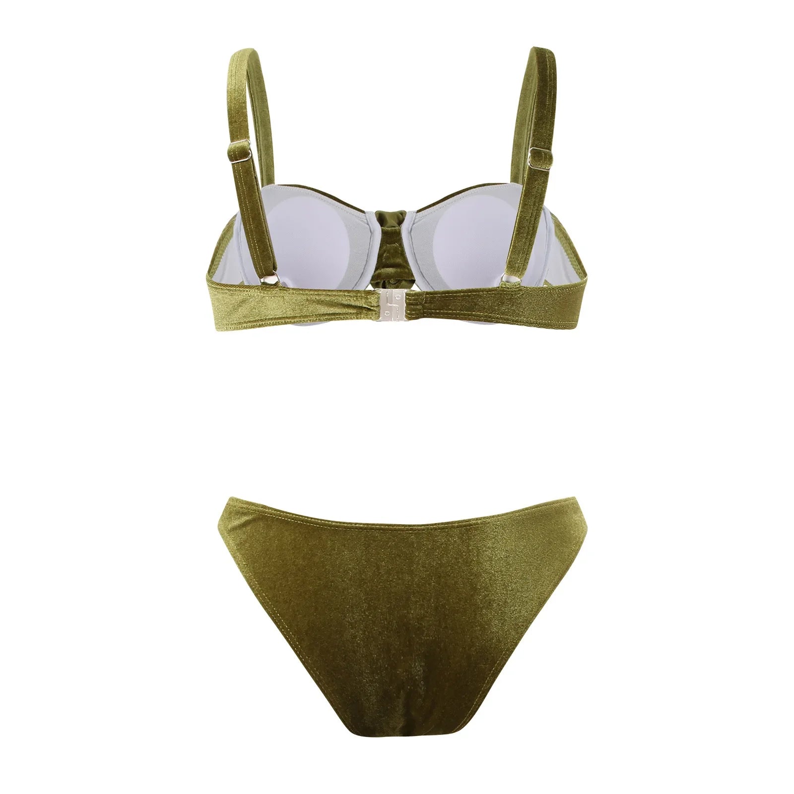 Green flower push up velvet two piece swimsuit rosette