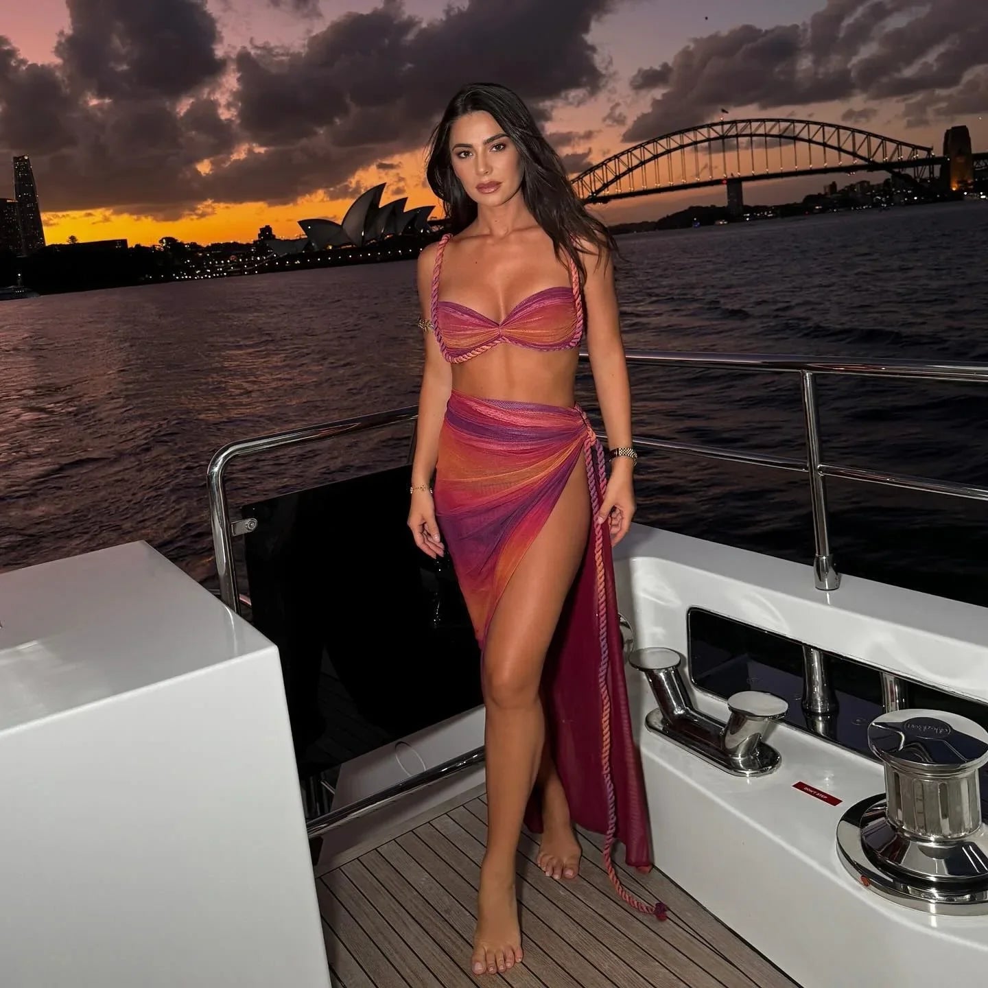 Avie three piece crochet swimsuit set bikini cover-up sarong skirt