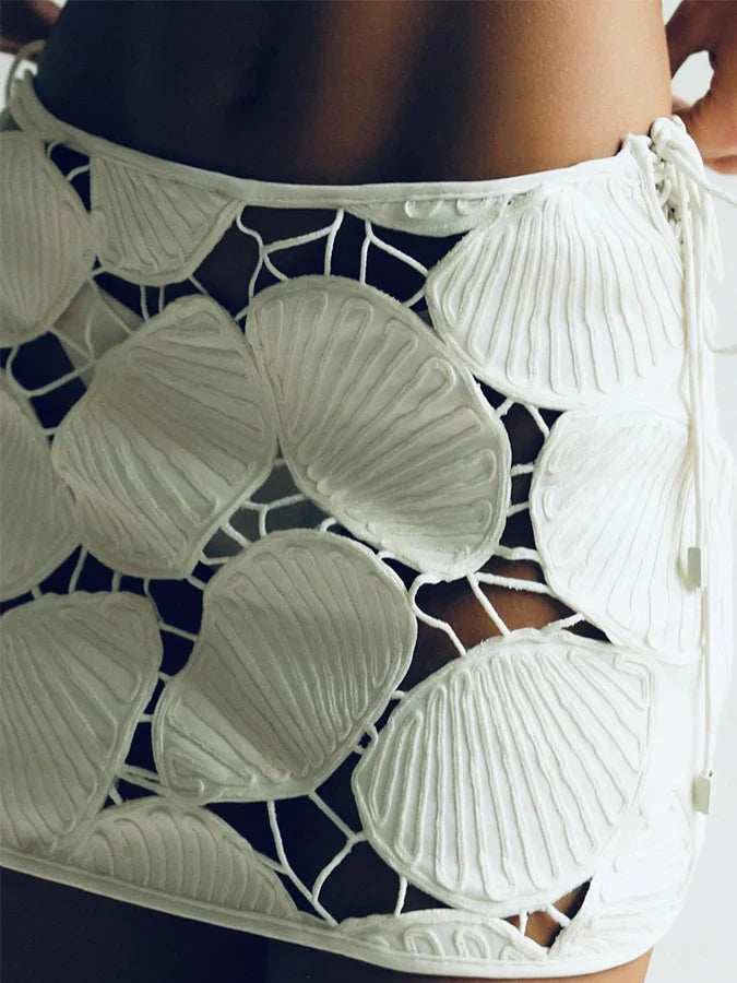 Sea Shell Pattern sexy three piece swimsuit set Bikini Cover up skirt