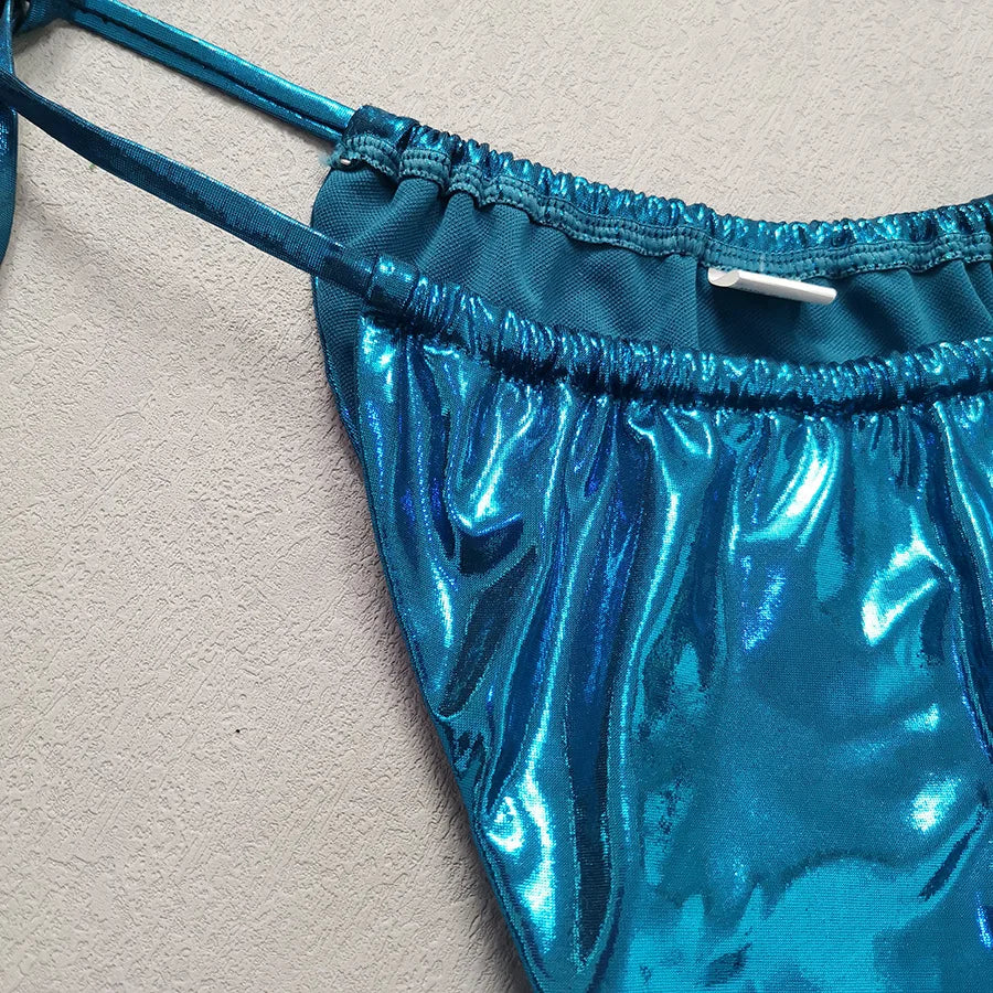 Blue Glossy MerBae two piece swimsuit bikini metallic lame strapless