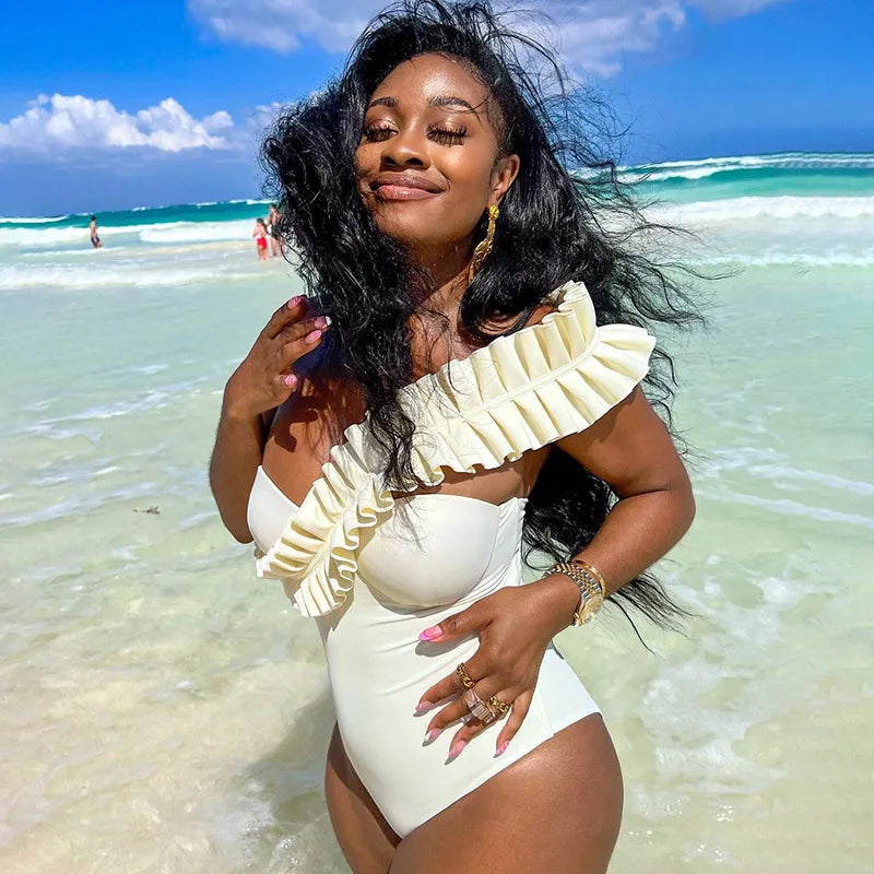 Sariel one piece swimsuit ruffle one shoulder convertible