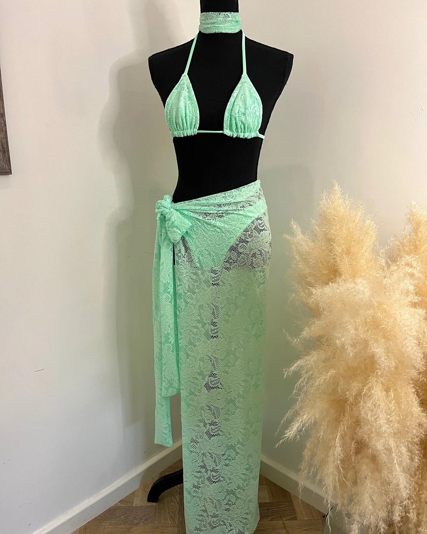 Yelia three piece swimsuit set bikini and cover-up sarong skirt