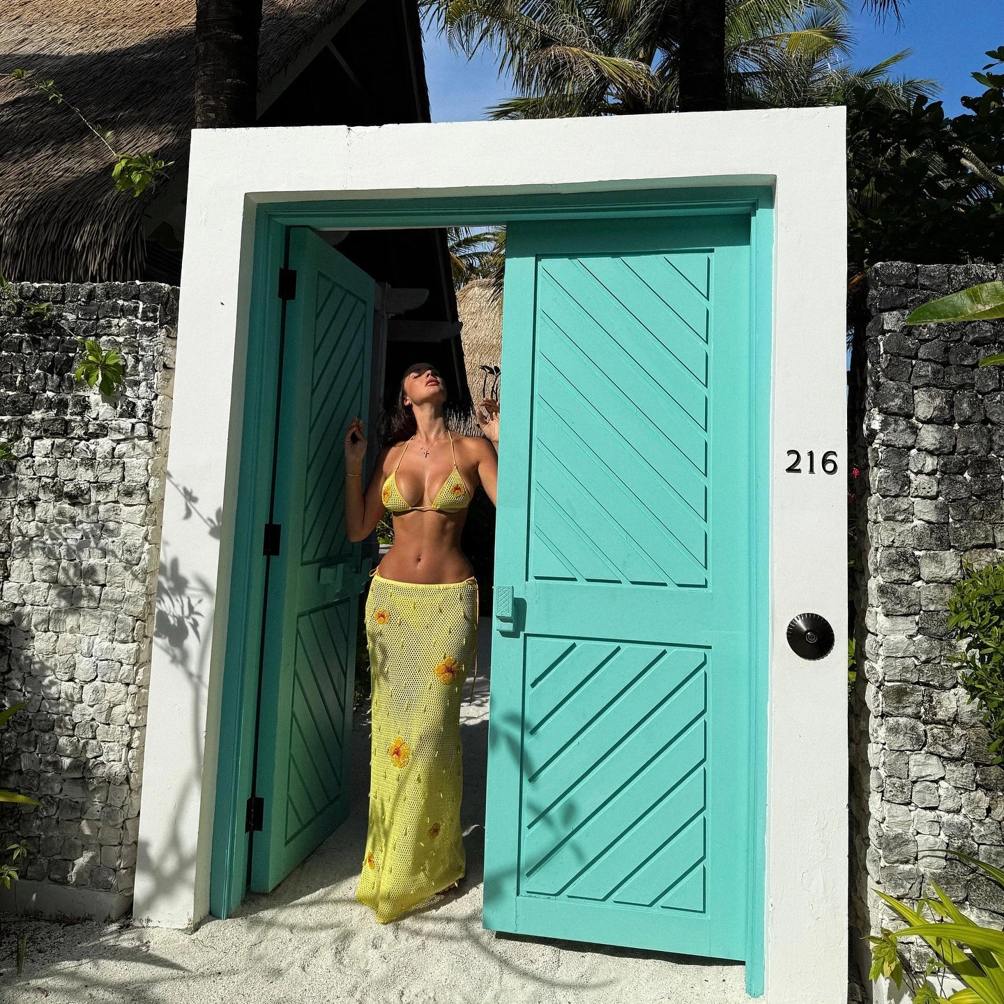 Tropical sally three piece Swimsuit set with long cover up skirt bikini