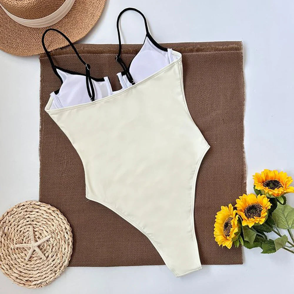Azina one piece swimsuit maillot Ivory and black