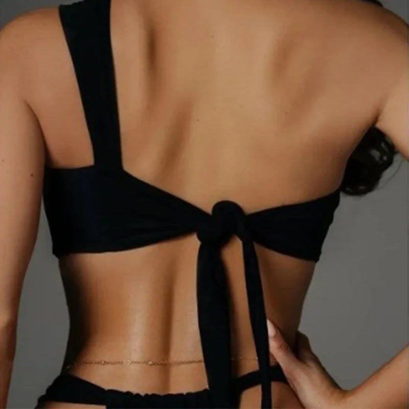 Acikay two piece swimsuit bikini one shoulder strap