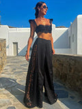 Halle Black Lace Three Piece swimsuit bikini and palazzo cover up pants set