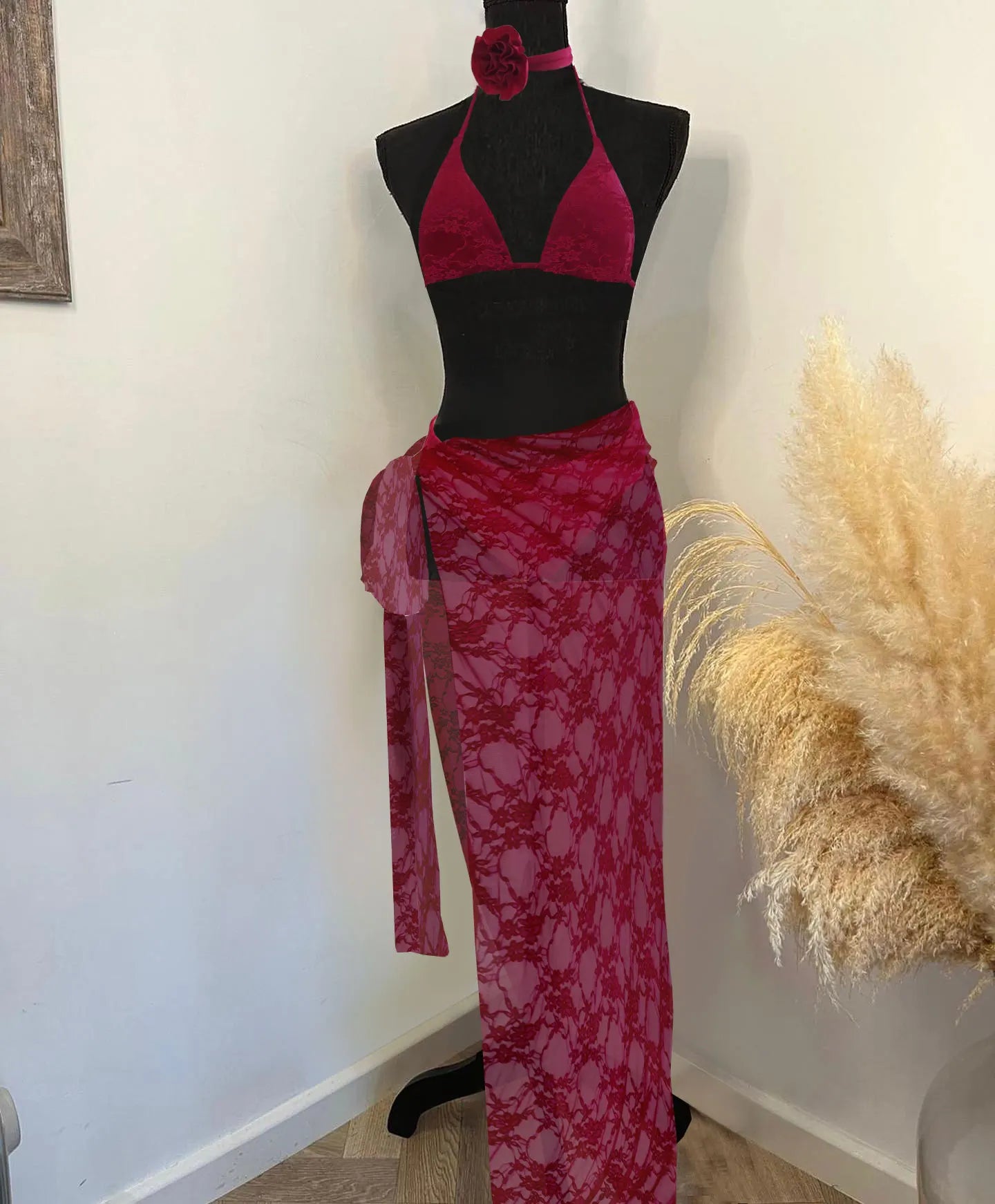 Yelia three piece swimsuit set bikini and cover-up sarong skirt