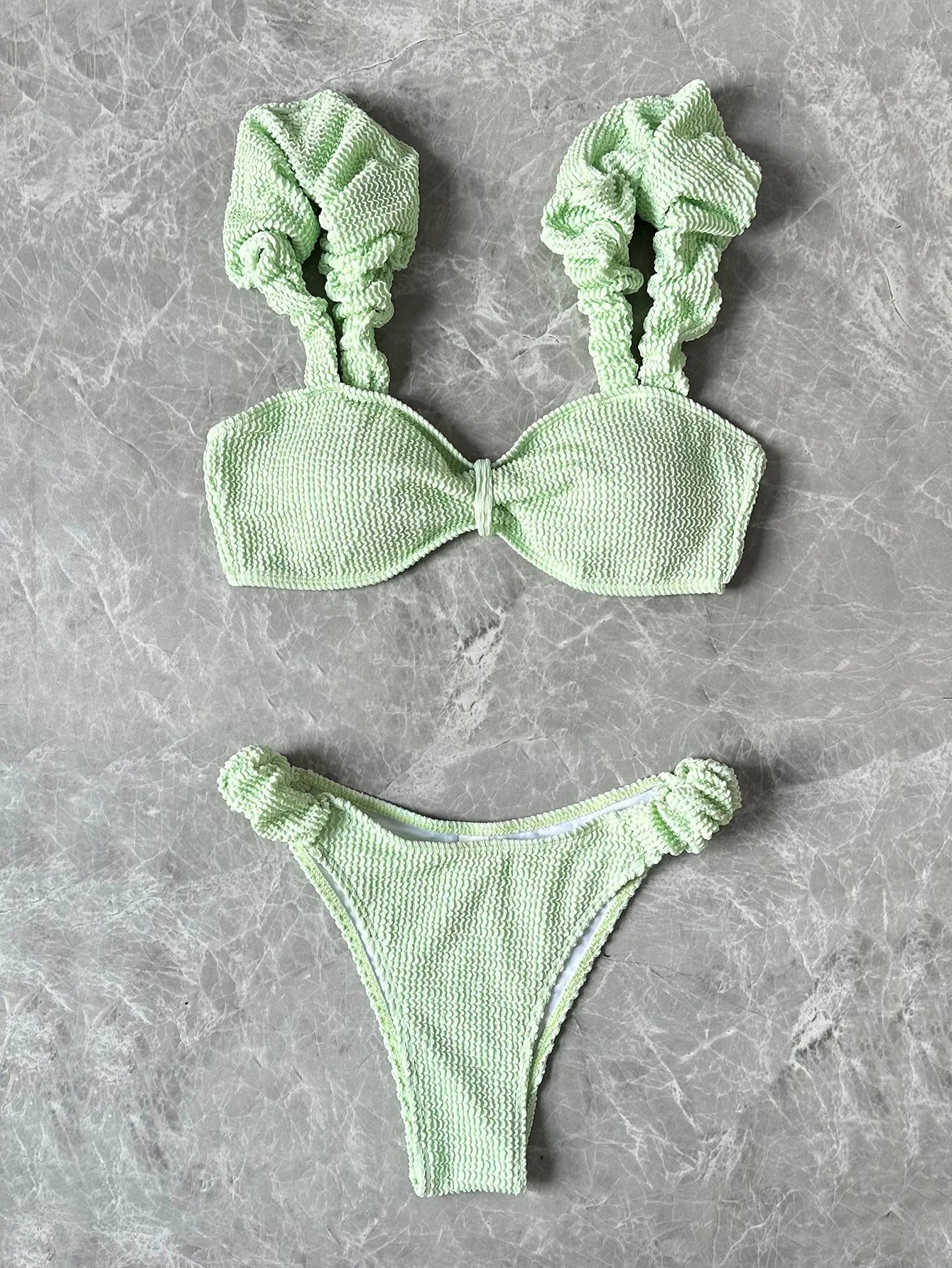 Coral bae two piece swimsuit bikini bright colors ruffled straps